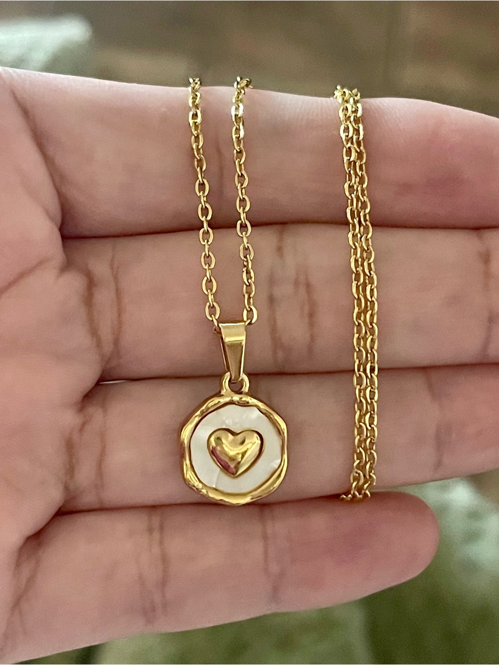 Gold-Tone Heart & Mother-of-Pearl Pendant Necklace